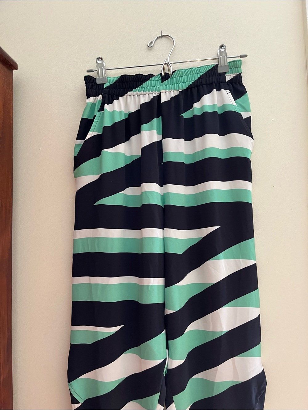 KENZO RARE Awesome lightweight Striped Pants in Mint, Black & White zip ankle